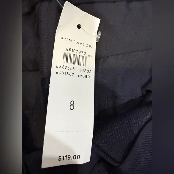 New Ann Taylor The Wide Leg Navy High-Waisted Button Pants-Size 8 - Picture 7 of 11